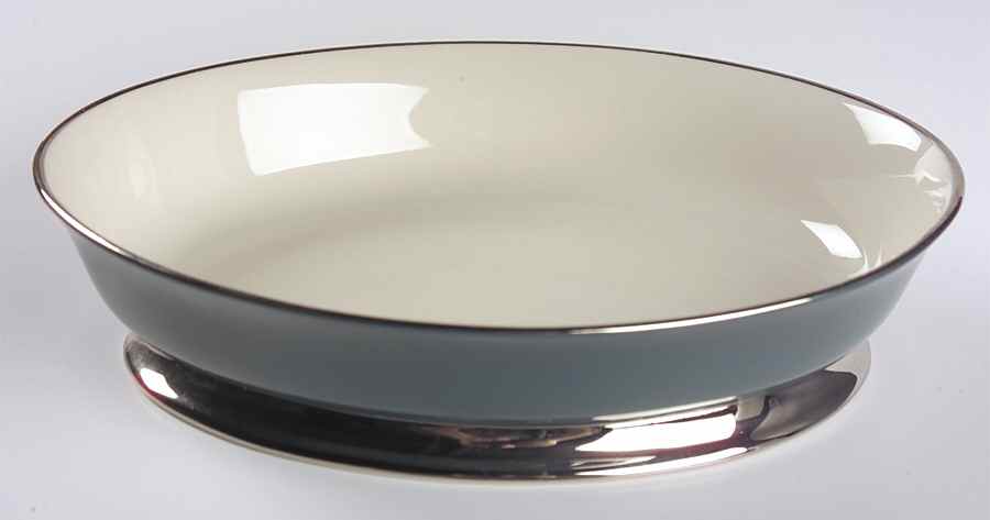 Platinum Teal (Rim) 10" Oval Vegetable Bowl by Flintridge-1