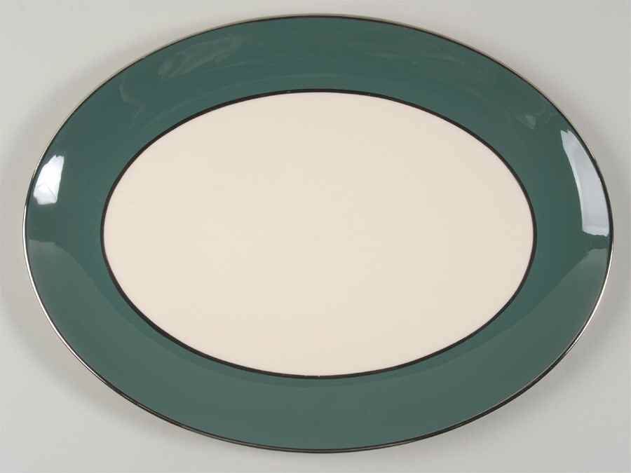 Platinum Teal (Rim) 14" Oval Serving Platter by Flintridge-1