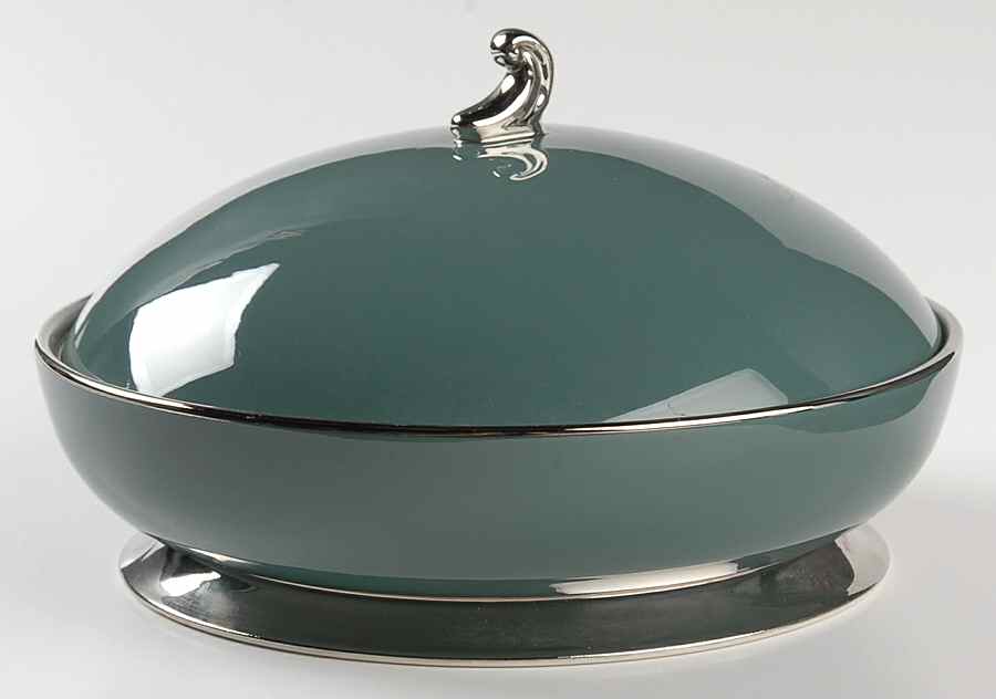 Platinum Teal (Rim) Round Covered Vegetable by Flintridge-1