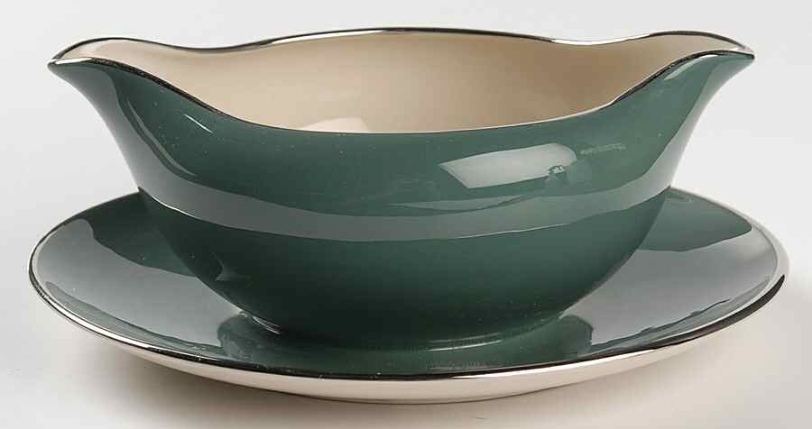 Platinum Teal (Rim) Gravy Boat with Attached Underplate by Flintridge-1