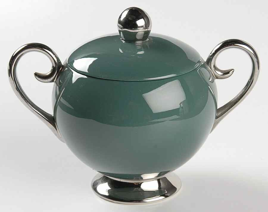 Platinum Teal (Rim) Sugar Bowl & Lid by Flintridge-1