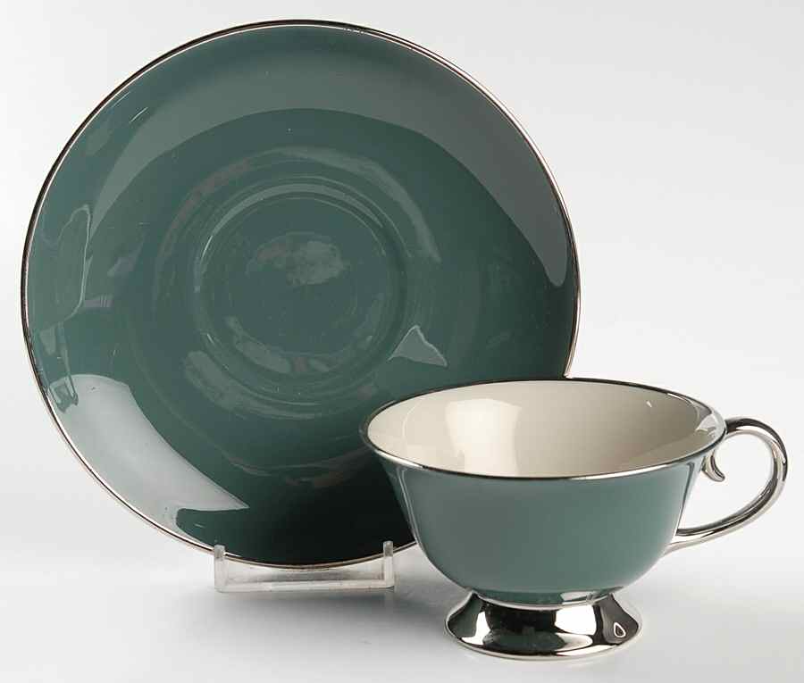Platinum Teal (Rim) Footed Cup & Saucer Set by Flintridge-1