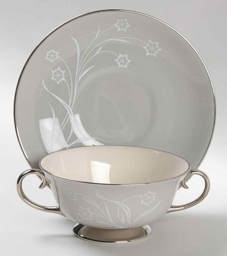 Reverie Gray Footed Cream Soup Bowl & Saucer Set by Flintridge-1