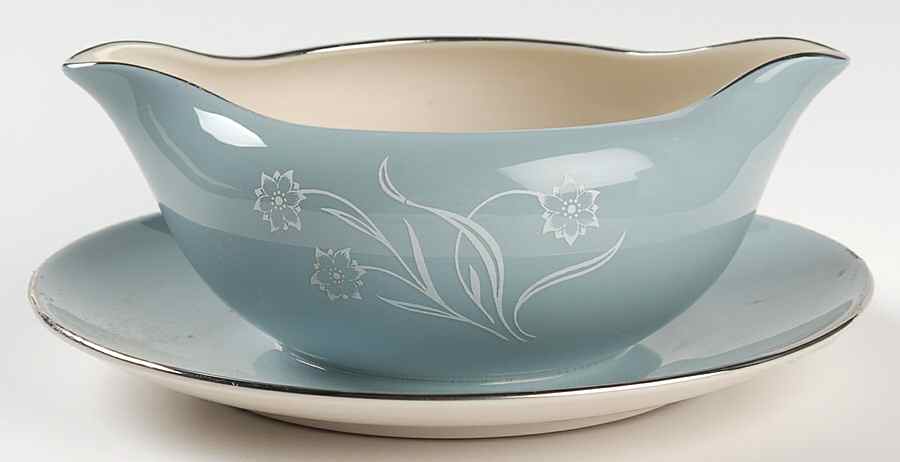 Reverie Strata Blue Gravy Boat with Attached Underplate by Flintridge-1