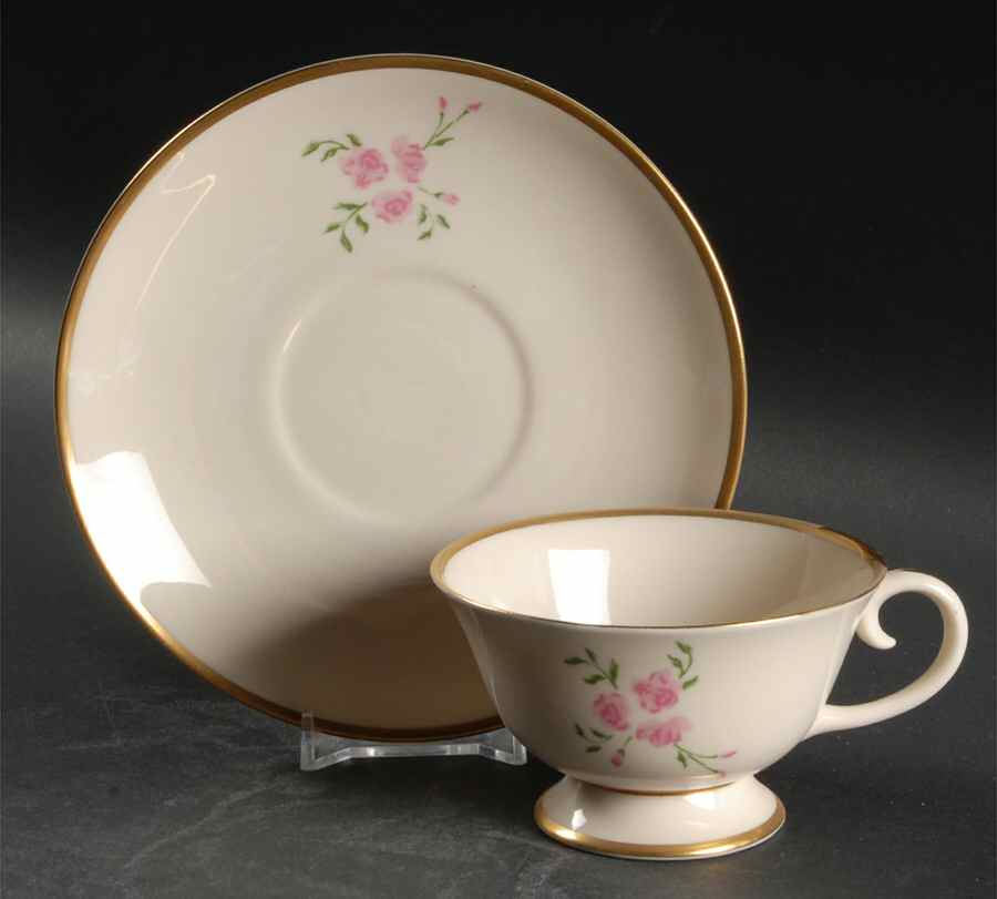 Rosebud Footed Cup & Saucer Set by Flintridge-1