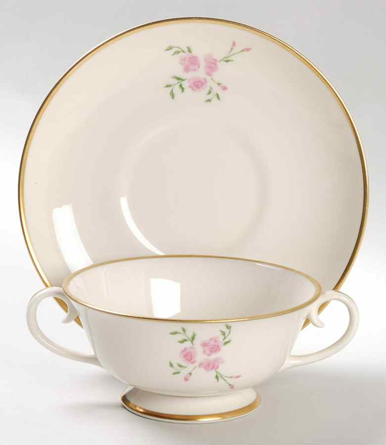 Rosebud Footed Cream Soup Bowl & Saucer Set by Flintridge-1