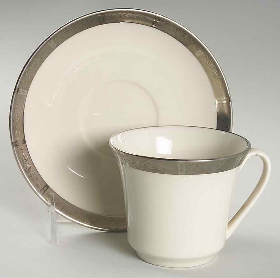 Rose Tapestry No Color Band (Rim&Coupe) Flat Cup & Saucer Set by Flintridge-1