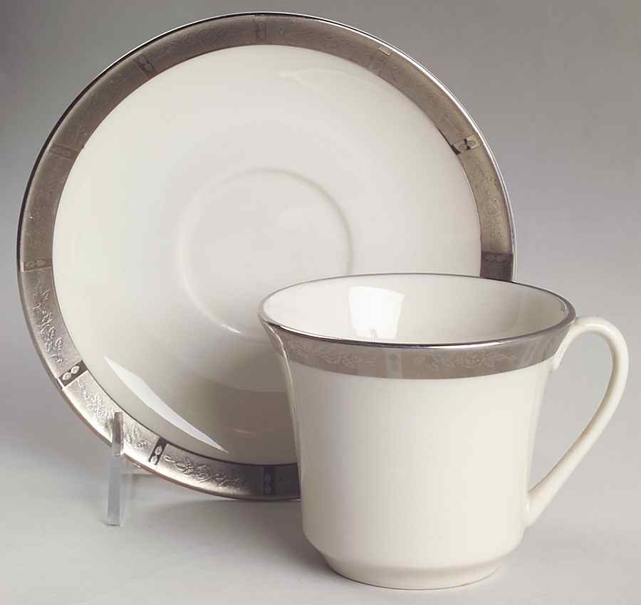 Rose Tapestry No Color Band (Rim&Coupe) Flat Cup & Saucer Set by Flintridge-1