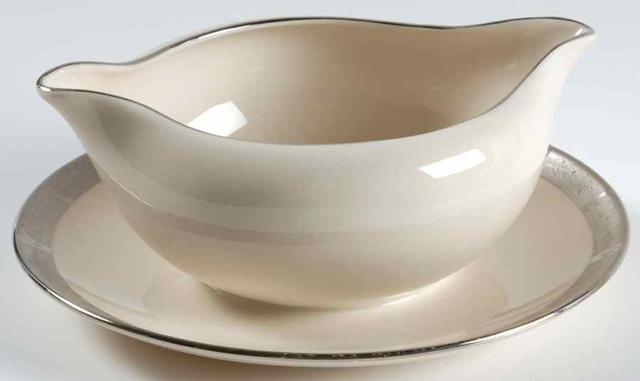 Rose Tapestry No Color Band (Rim&Coupe) Gravy Boat with Attached Underplate by Flintridge-1