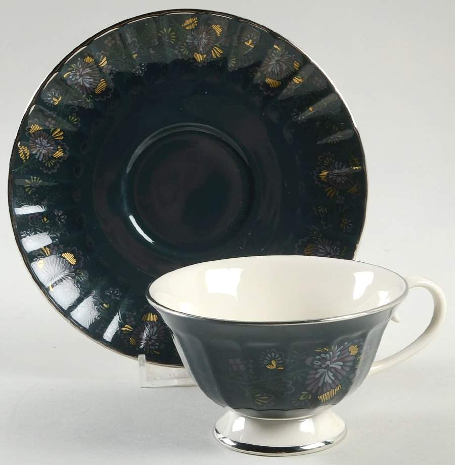 Samarkand Black Footed Cup & Saucer Set by Flintridge-1