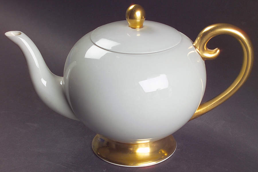 San Marino (Gold Trim, Rim & Coupe) Teapot & Lid by Flintridge-1