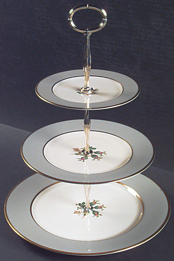 San Marino (Gold Trim, Rim & Coupe) 13 7/8"-14 1/4" 3-Tiered Serving Tray(DP,SP,BB) HC by Flintridge-1