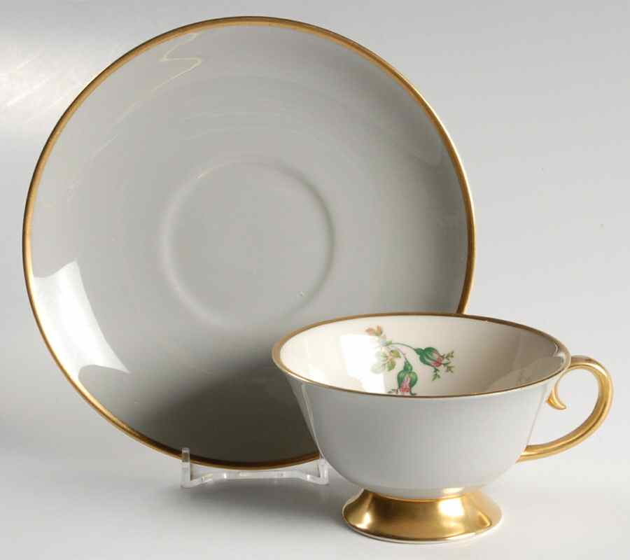 San Marino (Gold Trim, Rim & Coupe) Footed Cup & Saucer Set by Flintridge-1
