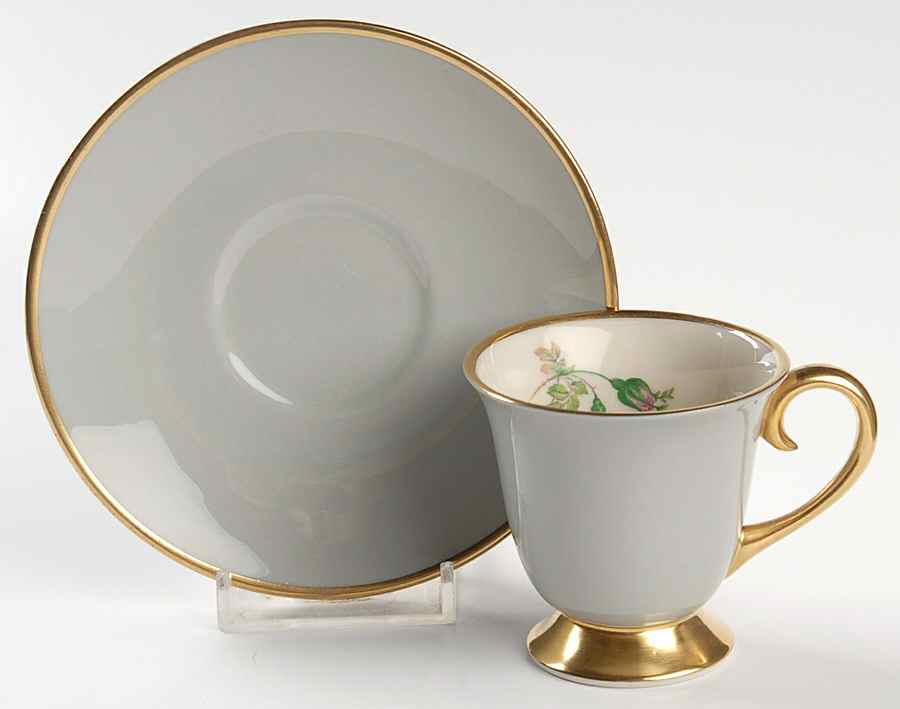 San Marino (Gold Trim, Rim & Coupe) Footed Demitasse Cup & Saucer Set by Flintridge-1