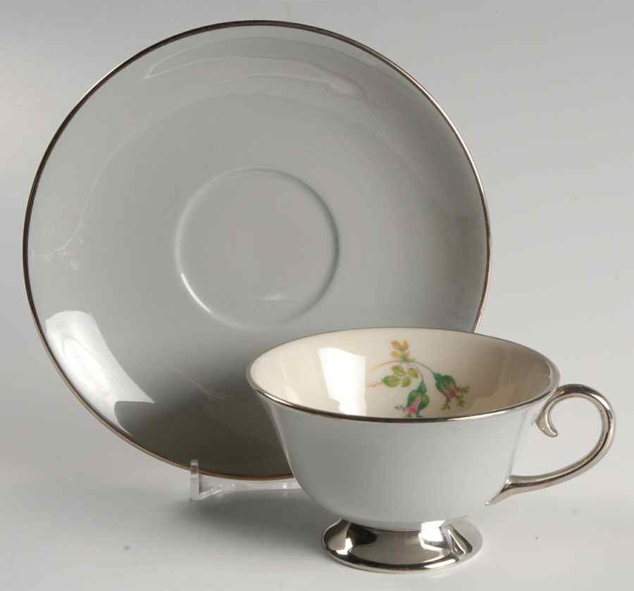 San Marino (Platinum Rim & Coupe) Footed Cup & Saucer Set by Flintridge-1