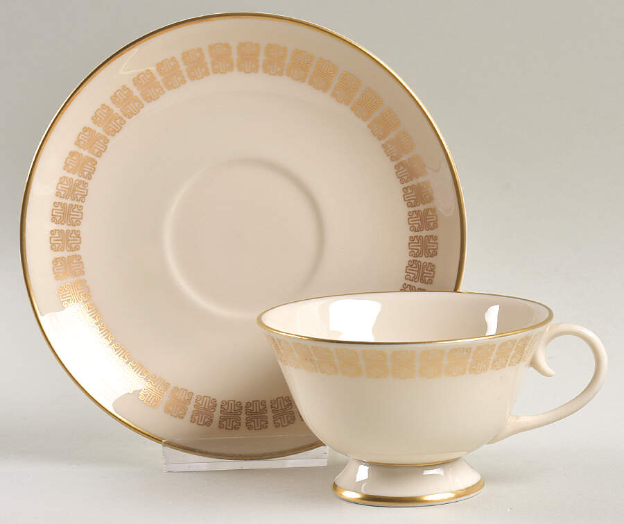 Script Gold Footed Cup & Saucer Set by Flintridge-1