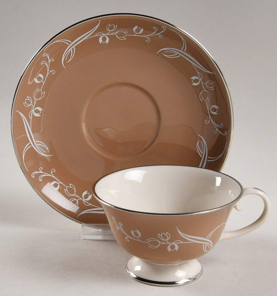 Snow Tulip Cocoa (Rim & Coupe) Footed Cup & Saucer Set by Flintridge-1