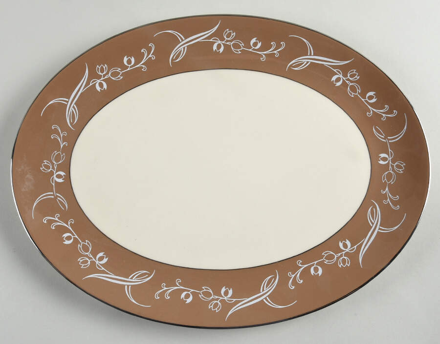 Snow Tulip Cocoa (Rim & Coupe) 14" Oval Serving Platter by Flintridge-1
