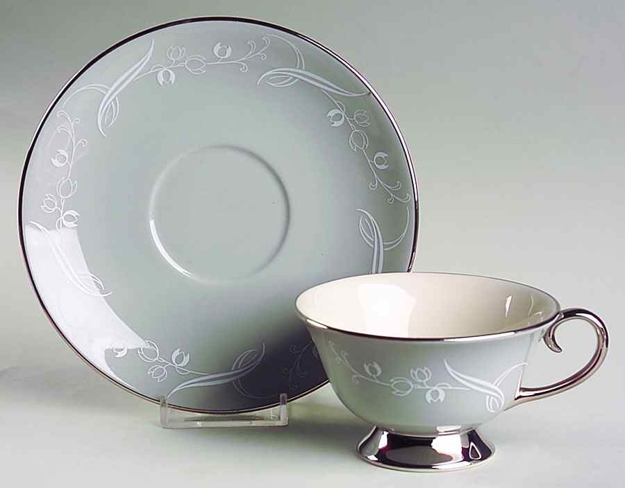 Snow Tulip Gray (Rim & Coupe) Footed Cup & Saucer Set by Flintridge-1