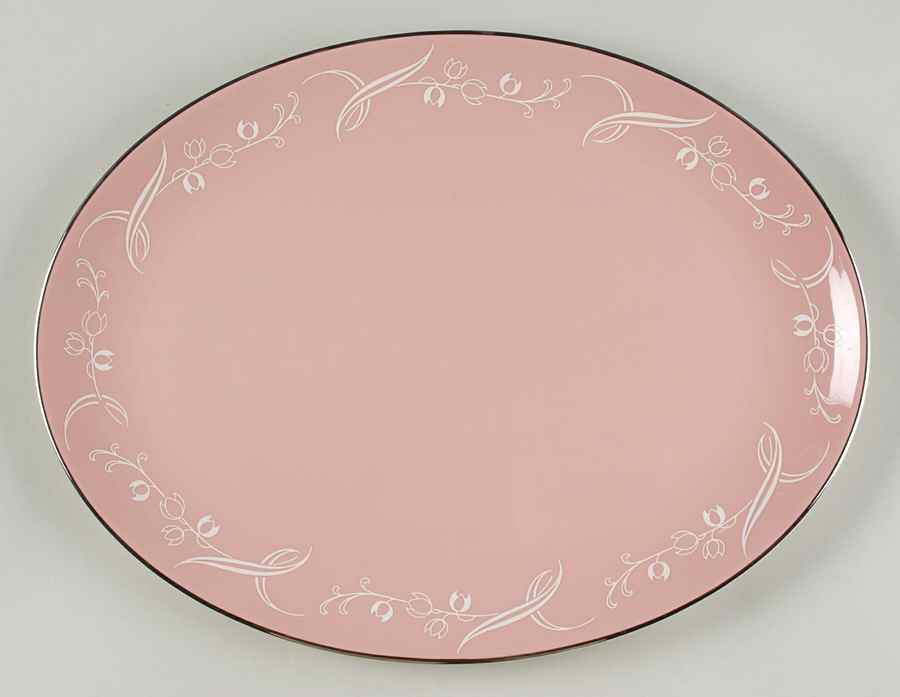 Snow Tulip Pink (Rim & Coupe) 14" Oval Serving Platter by Flintridge-1