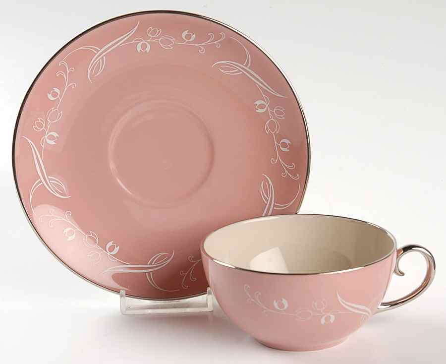Snow Tulip Pink (Rim & Coupe) Flat Cup & Saucer Set by Flintridge-1