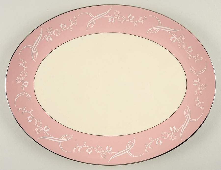 Snow Tulip Pink (Rim & Coupe) 14" Oval Serving Platter by Flintridge-1