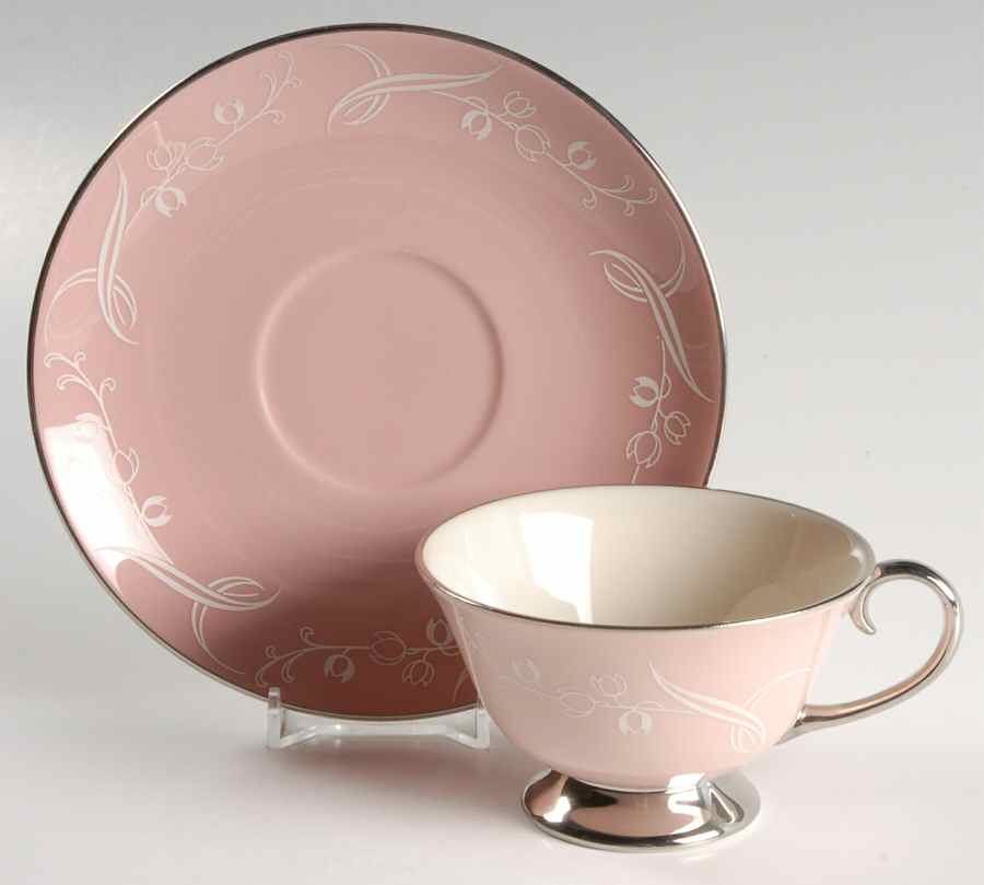 Snow Tulip Pink (Rim & Coupe) Footed Cup & Saucer Set by Flintridge-1