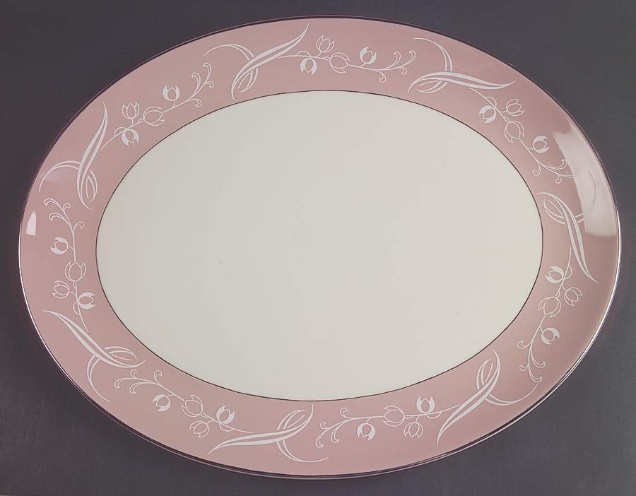 Snow Tulip Pink (Rim & Coupe) 16" Oval Serving Platter by Flintridge-1