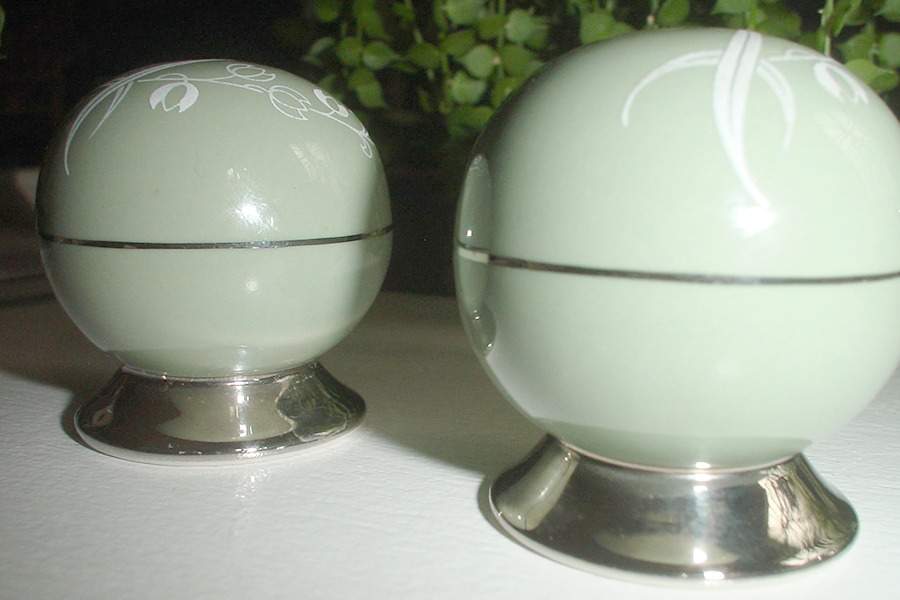 Snow Tulip Sage Green (Rim) Salt & Pepper Set by Flintridge-1