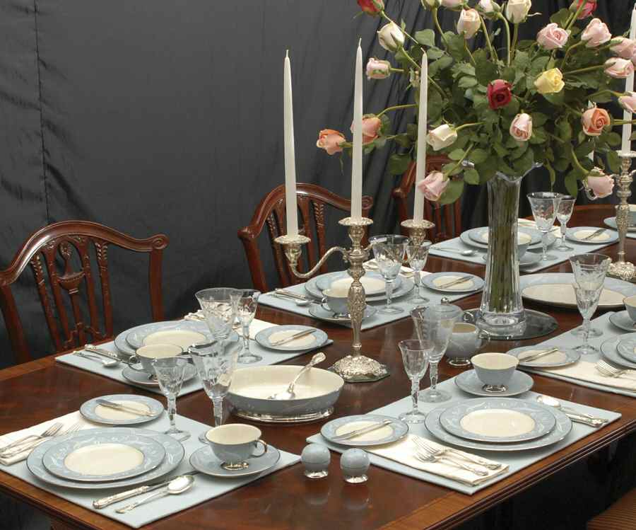Snow Tulip Strata Blue (Rim & Coupe) 46 Piece Estate Set by Flintridge-1