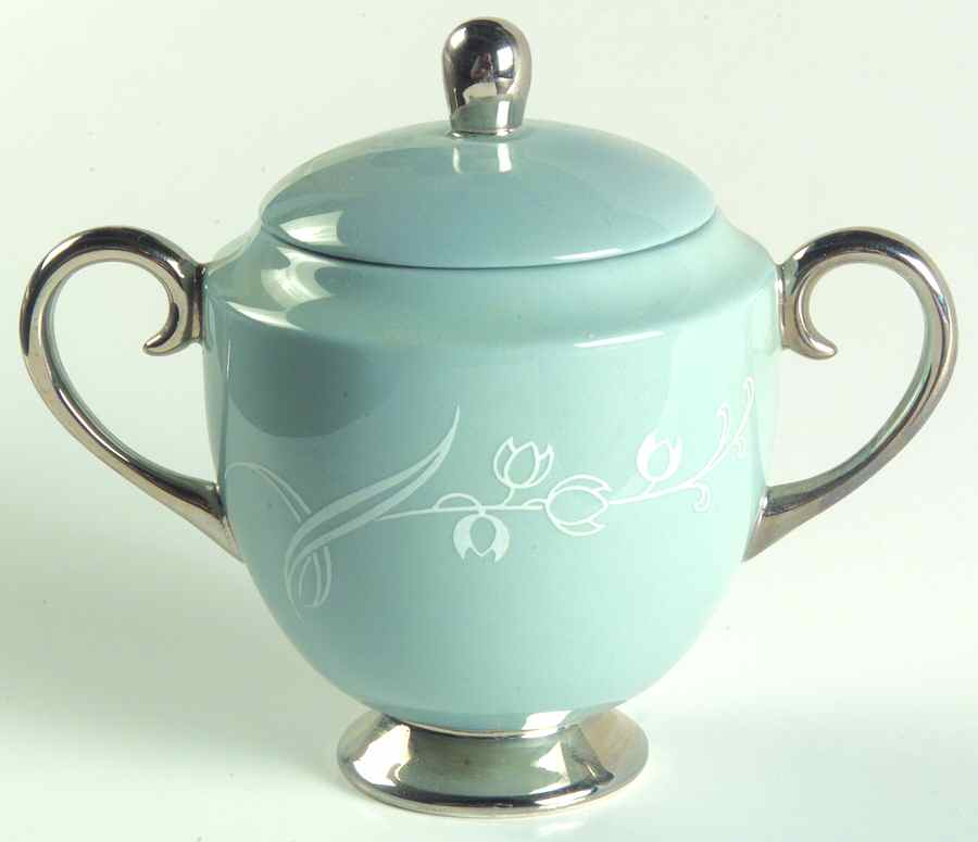 Snow Tulip Strata Blue (Rim & Coupe) Mini Sugar Bowl & Lid by Flintridge-1