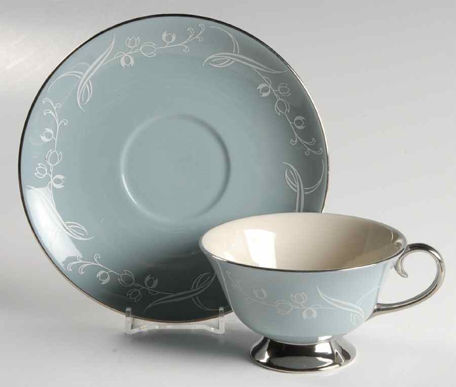 Snow Tulip Strata Blue (Rim & Coupe) Footed Cup & Saucer Set by Flintridge-1