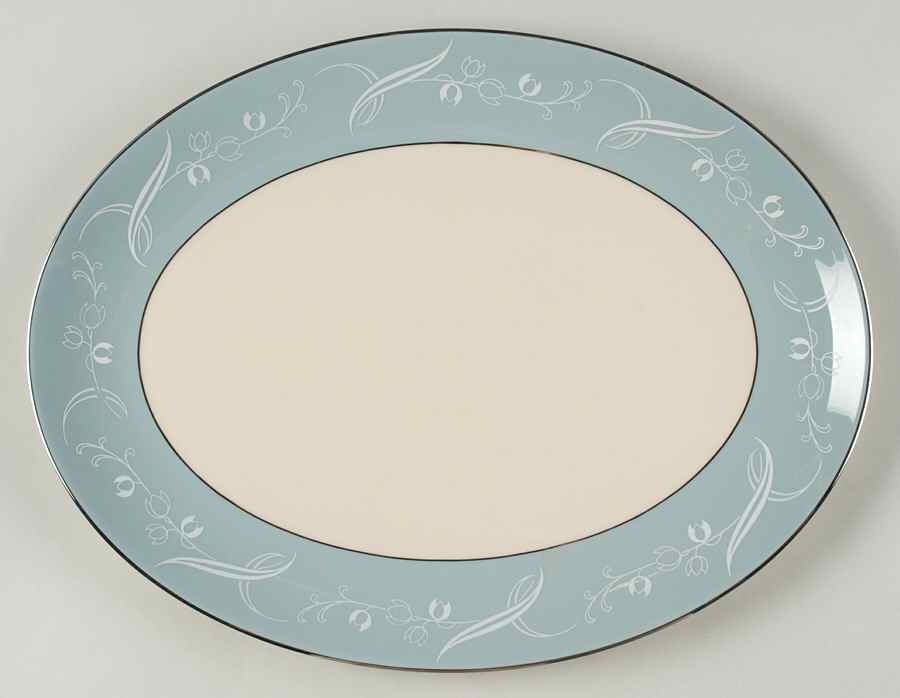 Snow Tulip Strata Blue (Rim & Coupe) 14" Oval Serving Platter by Flintridge-1