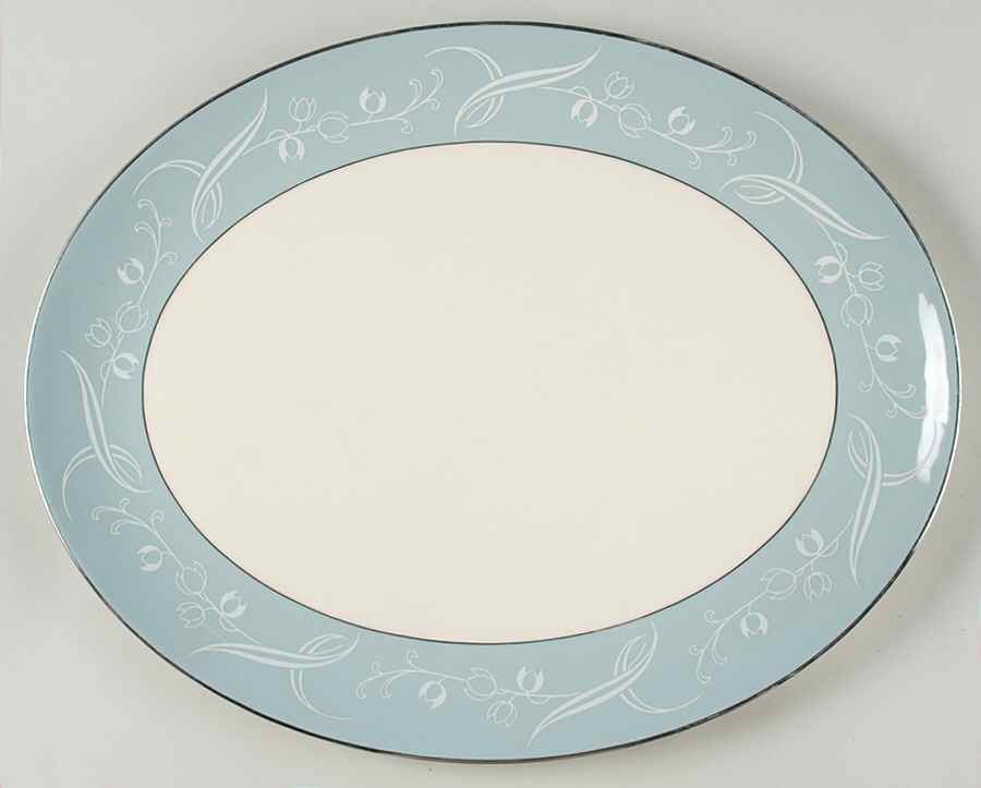 Snow Tulip Strata Blue (Rim & Coupe) 16" Oval Serving Platter by Flintridge-1