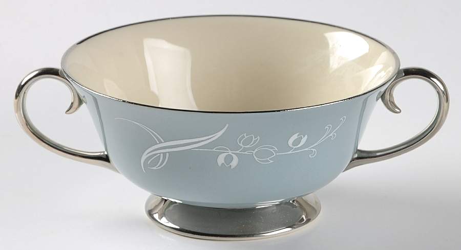 Snow Tulip Strata Blue (Rim & Coupe) Footed Cream Soup Bowl by Flintridge-1