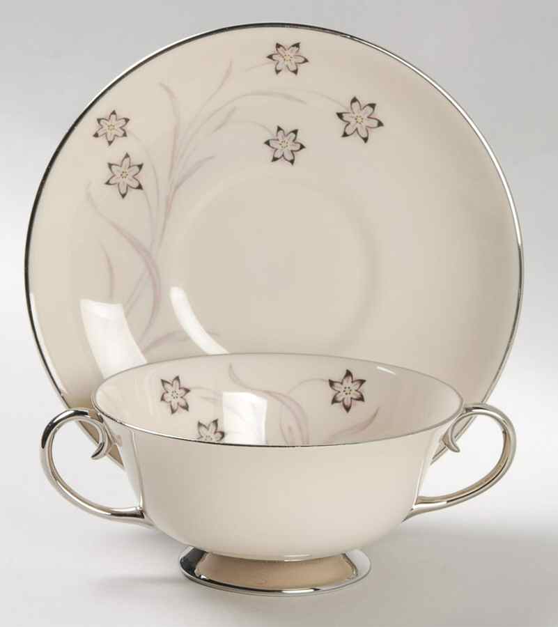 Starflower Footed Cream Soup Bowl & Saucer Set by Flintridge-1