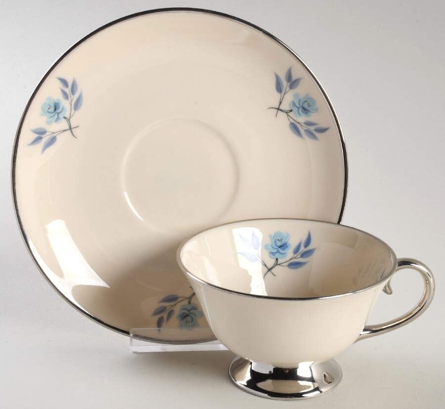 Strata Rose No Color Band (Rim) Footed Cup & Saucer Set by Flintridge-1
