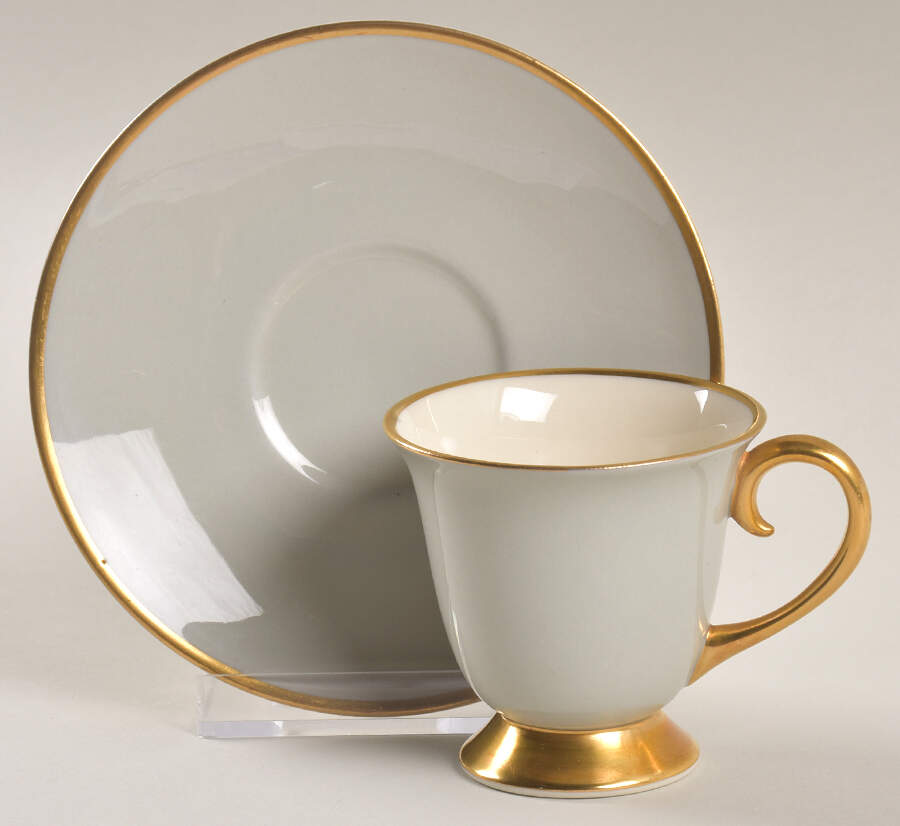Sylvan-California Gray (Rim) Footed Demitasse Cup & Saucer Set by Flintridge-1