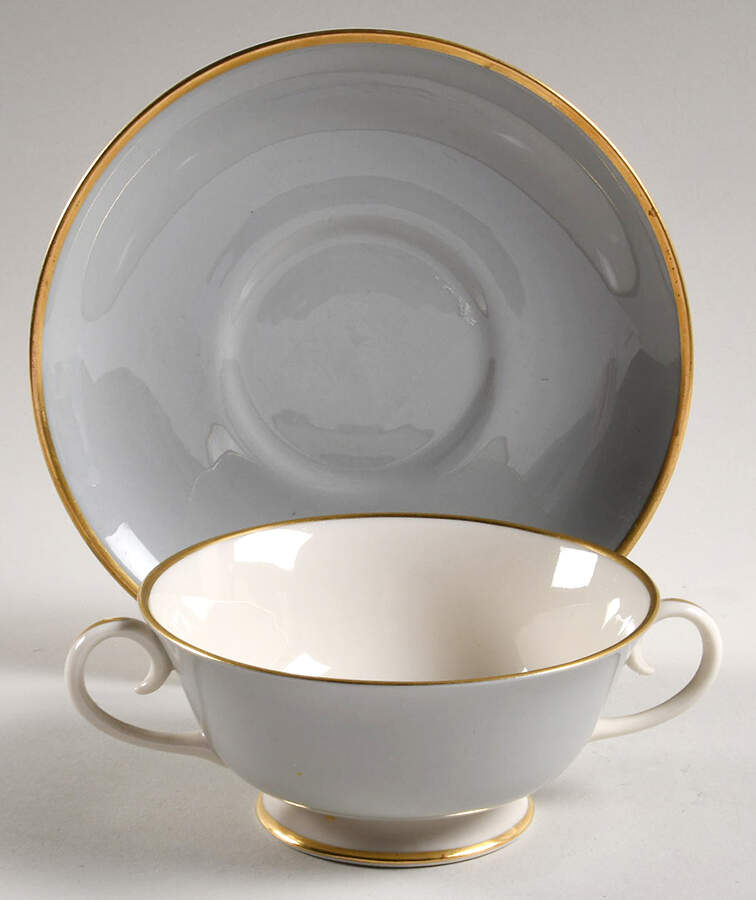 Sylvan-California Gray (Rim) Footed Cream Soup Bowl & Saucer Set by Flintridge-1