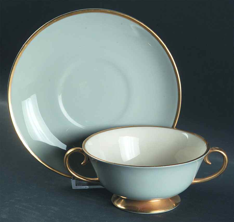 Sylvan-California Gray (Rim) Footed Cream Soup Bowl & Saucer Set by Flintridge-1