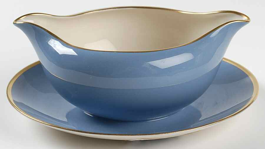 Sylvan-California Strata Blue (Rim) Gravy Boat with Attached Underplate by Flintridge-1