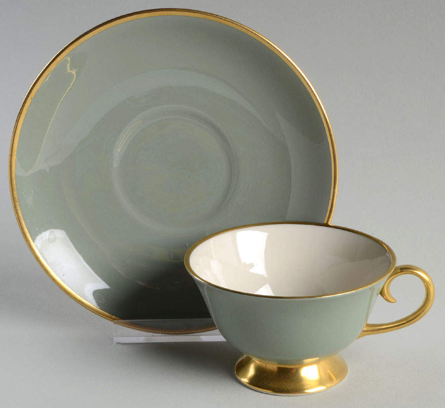 Sylvan-California Sage Green (Rim) Footed Cup & Saucer Set by Flintridge-1