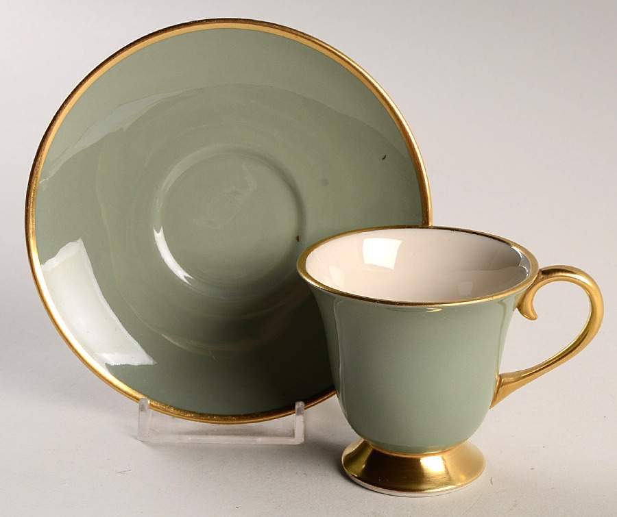 Sylvan-California Sage Green (Rim) Footed Demitasse Cup & Saucer Set by Flintridge-1