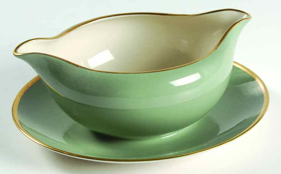 Sylvan-California Sage Green (Rim) Gravy Boat with Attached Underplate by Flintridge-1