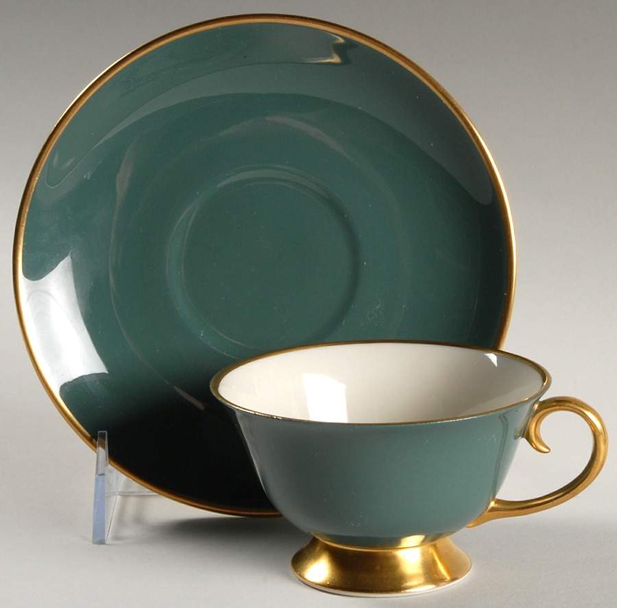 Sylvan-California Teal Green (Rim) Footed Cup & Saucer Set by Flintridge-1