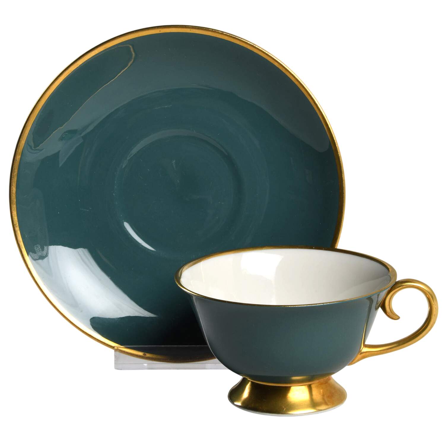 Sylvan-California Teal Green (Rim) Footed Cup & Saucer Set by Flintridge-1