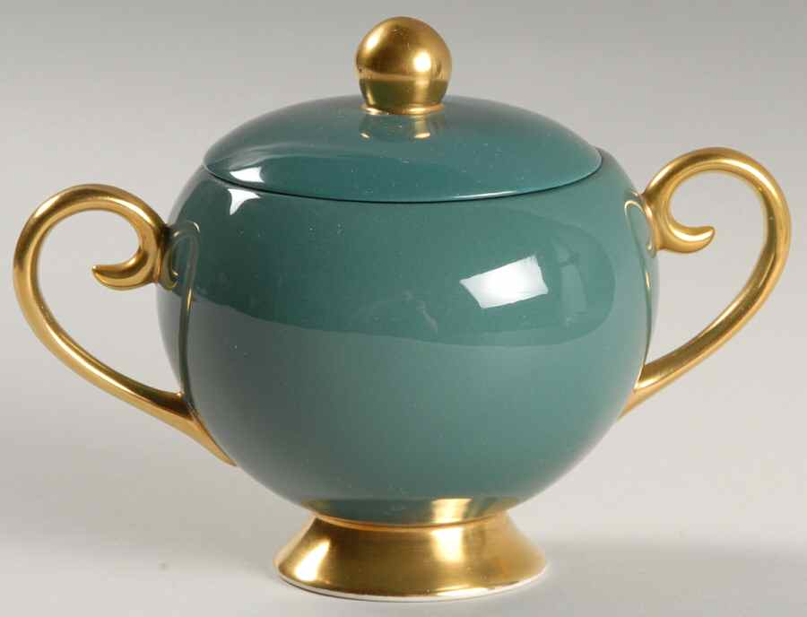 Sylvan-California Teal Green (Rim) Sugar Bowl & Lid by Flintridge-1