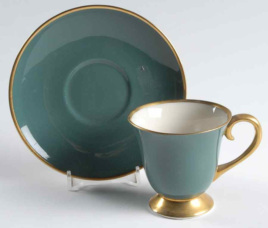 Sylvan-California Teal Green (Rim) Footed Demitasse Cup & Saucer Set by Flintridge-1