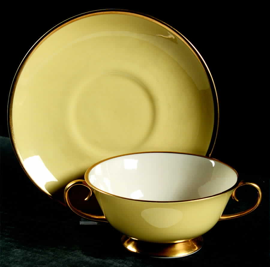 Sylvan-California-Yellow (Rim & Coupe) Footed Cream Soup Bowl & Saucer Set by Flintridge-1