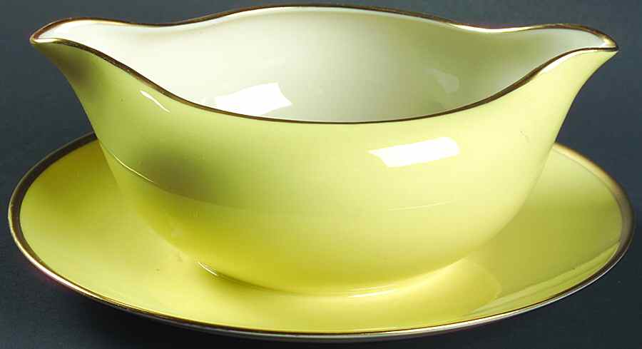 Sylvan-California-Yellow (Rim & Coupe) Gravy Boat with Attached Underplate by Flintridge-1